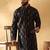 Cotton silk embroidered floral work black kurta