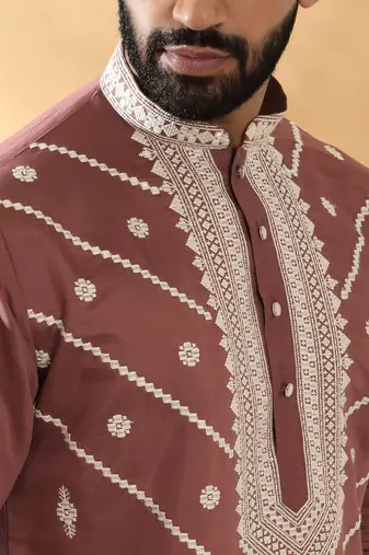 Cotton silk beads work yoke design embroidered sequin mauve kurta