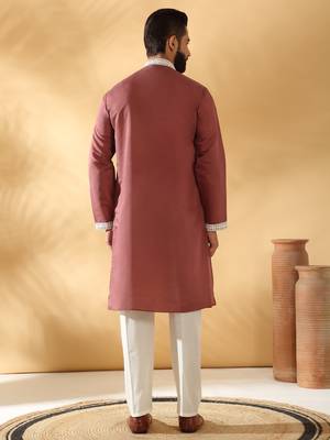 Cotton silk beads work yoke design embroidered sequin mauve kurta 4