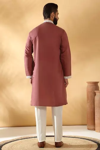 Cotton silk beads work yoke design embroidered sequin mauve kurta
