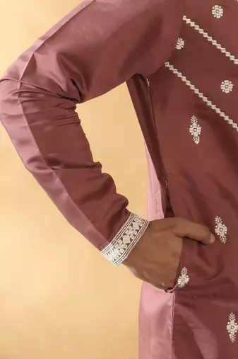 Cotton silk beads work yoke design embroidered sequin mauve kurta