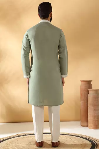 Cotton silk beads work yoke design embroidered sequin green kurta