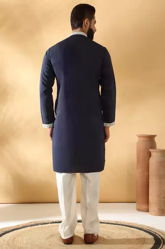 Cotton silk beads work zari embroidered sequin navy blue kurta