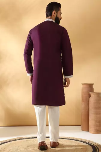 Cotton silk beads work zari embroidered sequin wine kurta