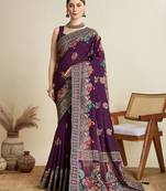 purple woven cotton saree with blouse