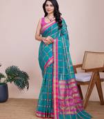 blue woven cotton saree with blouse