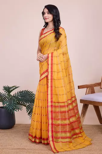 mustard woven cotton saree with blouse