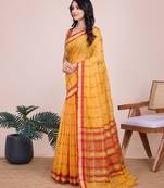 mustard woven cotton saree with blouse
