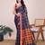 navy blue woven cotton saree with blouse