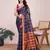 navy blue woven cotton saree with blouse