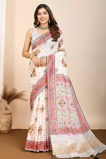 white woven cotton saree with blouse