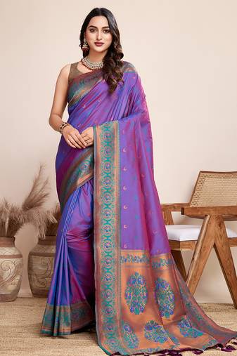 purple woven jacquard saree  with blouse