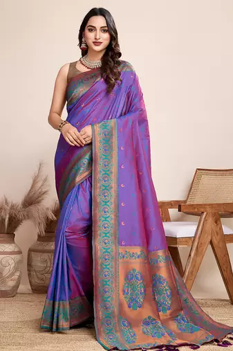 purple woven jacquard saree  with blouse