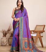 purple woven jacquard saree  with blouse