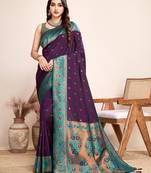 magenta woven jacquard saree  with blouse