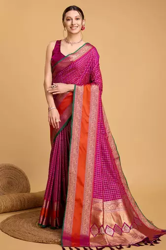 pink woven jacquard saree with blouse