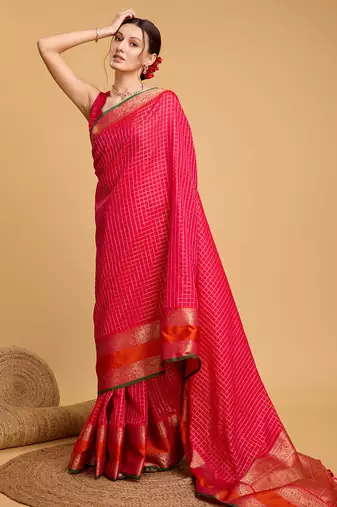 pink woven jacquard saree with blouse