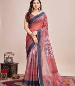 brown woven semi linen saree with blouse