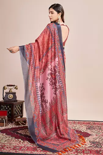 brown woven semi linen saree with blouse
