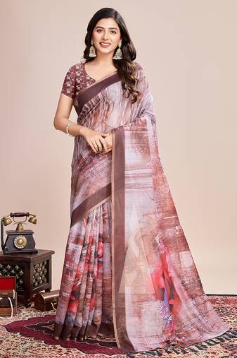 coffee woven semi linen saree with blouse