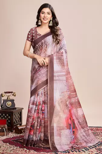 coffee woven semi linen saree with blouse