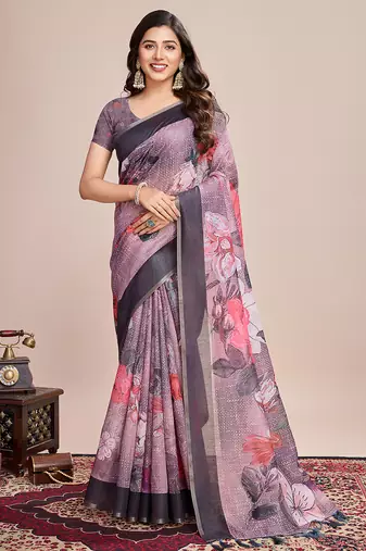 lavender woven semi linen saree with blouse