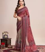 maroon woven semi linen saree with blouse