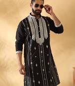 Cotton silk beads work zari embroidered sequin black kurta with trouser pant
