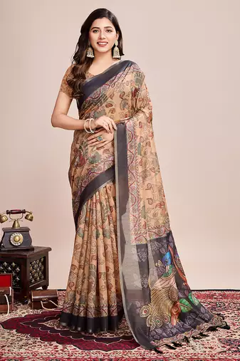 mustard woven semi linen saree with blouse