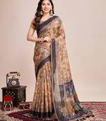 mustard woven semi linen saree with blouse