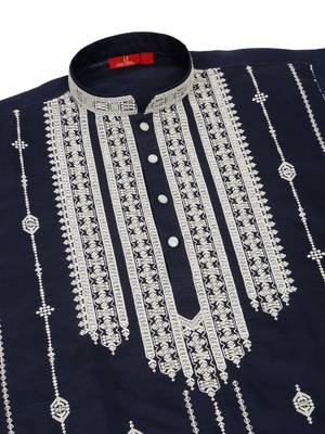 Cotton silk beads work zari embroidered sequin navy blue kurta trouser pant 3