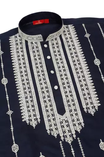 Cotton silk beads work zari embroidered sequin navy blue kurta trouser pant