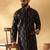 Cotton silk embroidered floral work black kurta with trouser pant