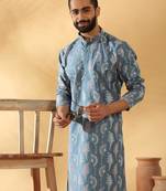 Cotton silk embroidered floral work blue kurta with trouser pant