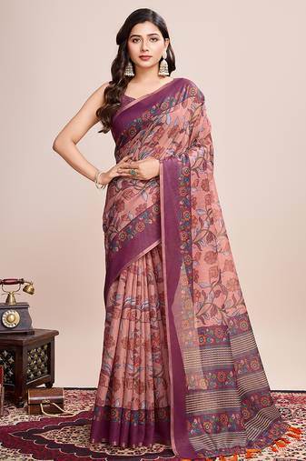 purple woven semi linen saree with blouse