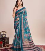 turquoise woven semi linen saree with blouse
