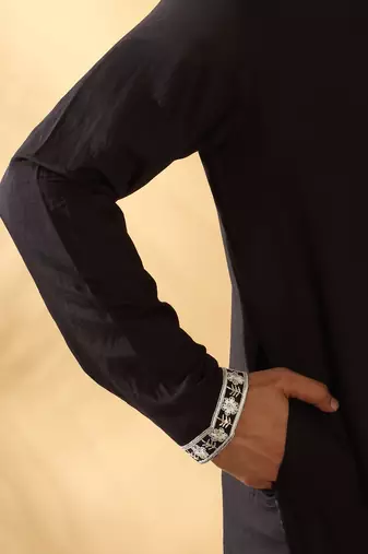 Cotton silk embroidered sequin work black kurta with trouser pant