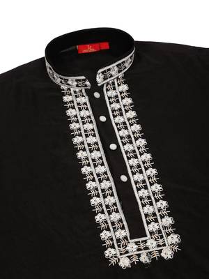 Cotton silk embroidered sequin work black kurta with trouser pant 3