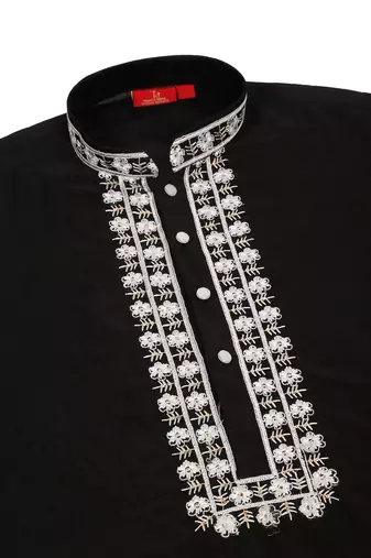 Cotton silk embroidered sequin work black kurta with trouser pant
