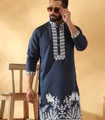 Cotton silk embroidered sequin work blue kurta with trouser pant