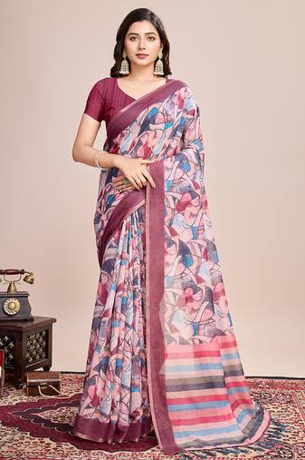 magenta woven semi linen saree with blouse