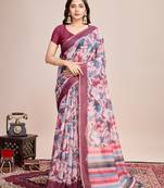 magenta woven semi linen saree with blouse