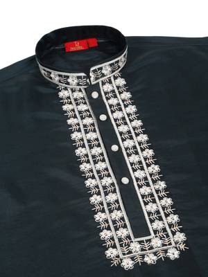 Cotton silk embroidered sequin work blue kurta with trouser pant 3