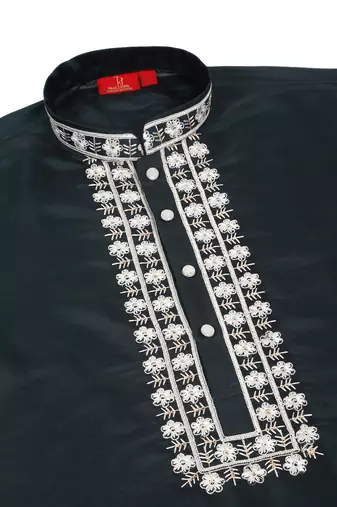 Cotton silk embroidered sequin work blue kurta with trouser pant