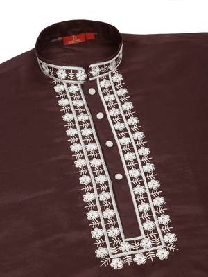 Cotton silk embroidered sequin work wine kurta with trouser pant 3