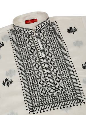 Cotton silk yoke design embroidered sequin cream kurta with trouser pant 4