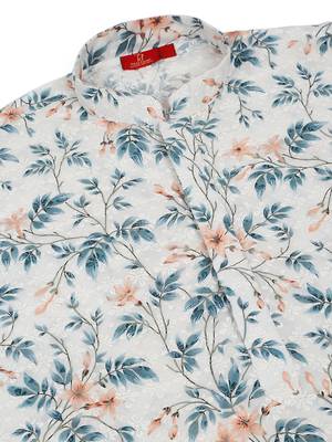 Cotton embroidered sequin chikan floral print thread work white kurta with pyjama 3