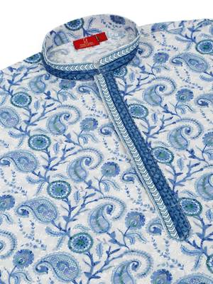Cotton embroidered sequin chikan floral print thread work navy blue kurta with pyjama 4