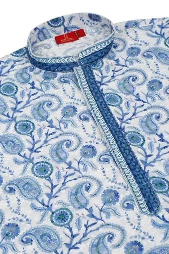 Cotton embroidered sequin chikan floral print thread work navy blue kurta with pyjama