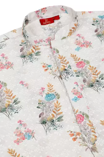 Cotton embroidered sequin chikan floral print thread work multicolor kurta with pyjama